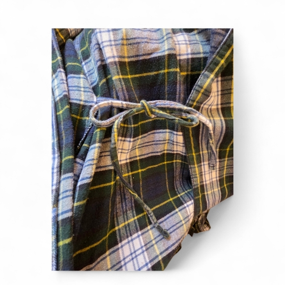 L.L. Bean Tartan Plaid Green Navy Flannel Robe W/Tie Cozy Cabin Size Large - Picture 4 of 4
